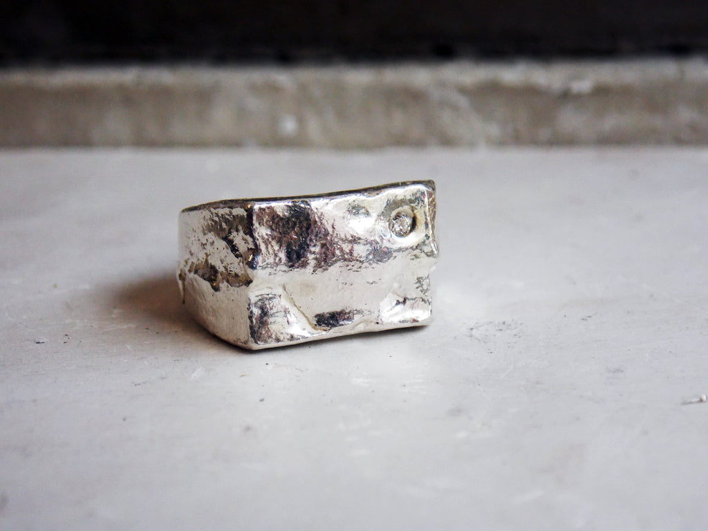 Sandcast Silver Signet with Lab Grown Diamond
