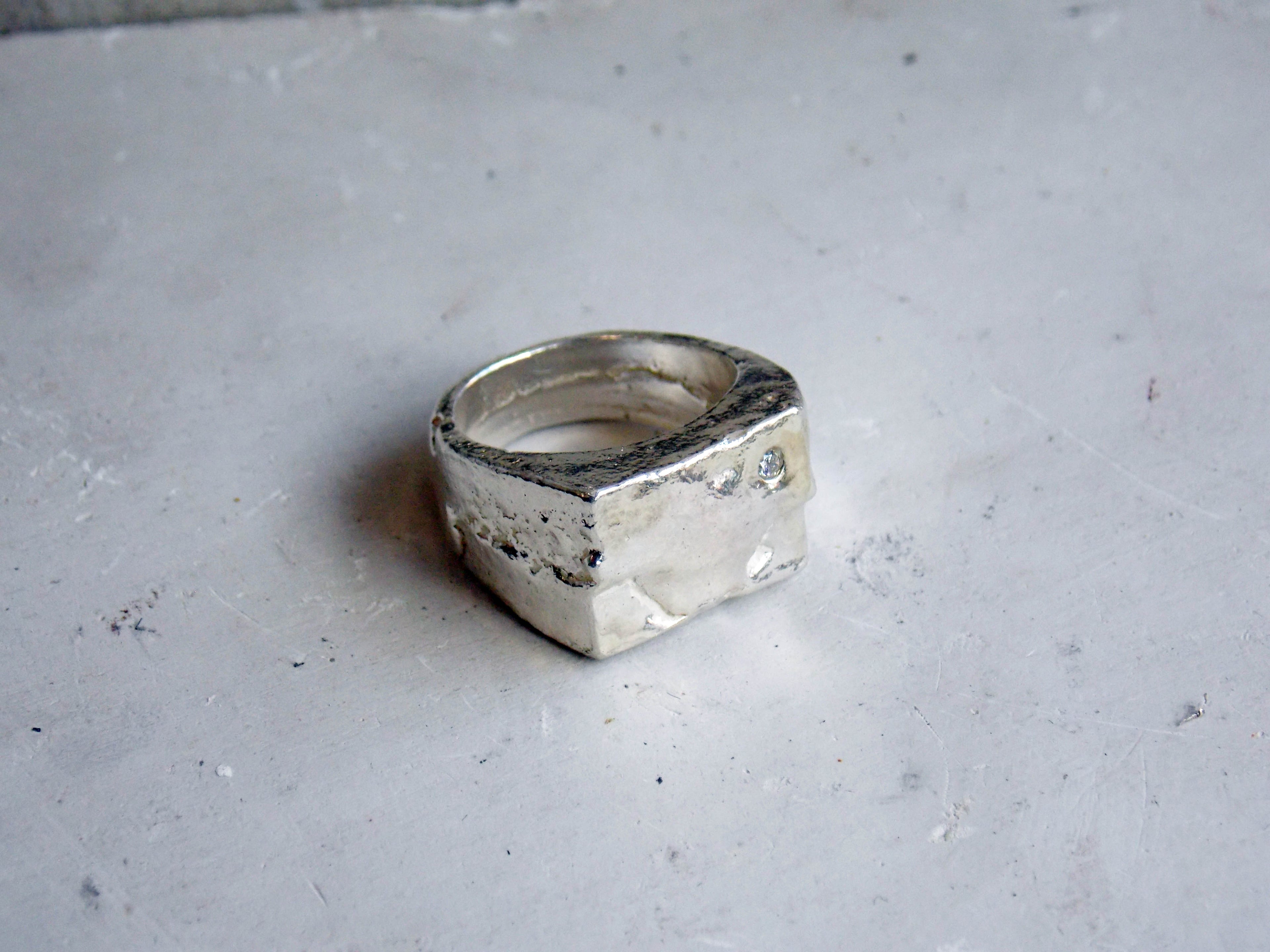 Sandcast Silver Signet with Lab Grown Diamond